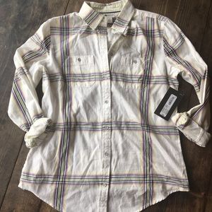 NWT Stylus Spring plaid button down LS shirt Small